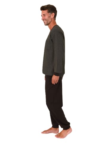 NORMANN Langarm Schlafanzug Pyjama Bündchen Minimalprint - 86512 in braun