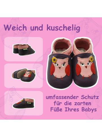 Sayoyo Leder-Krabbelschuhe "Eule" in lila