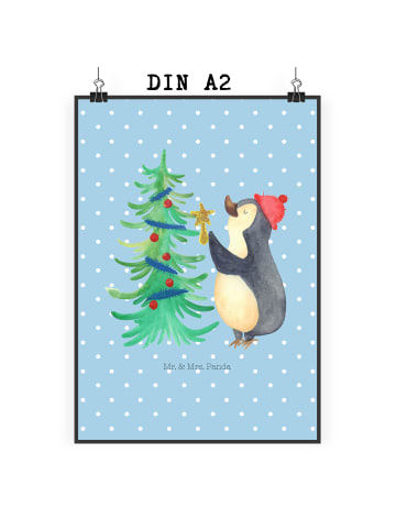 Mr. & Mrs. Panda Poster Pinguin Weihnachtsbaum ohne Spruch in Blau Pastell