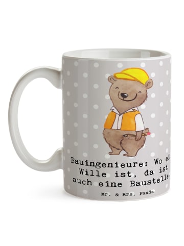 Mr. & Mrs. Panda Keramiktasse Bauingenieur Wille mit Spruch in Grau Pastell