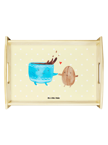 Mr. & Mrs. Panda Holz Servierbrett Kaffee Bohne ohne Spruch in Gelb Pastell