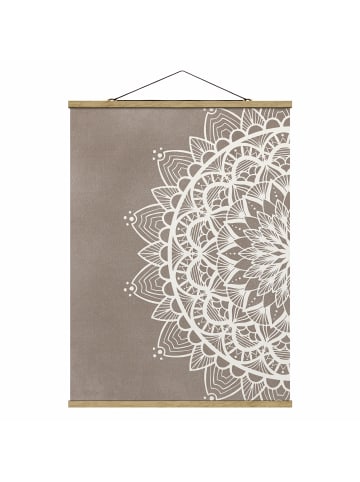 WALLART Stoffbild - Mandala Illustration shabby weiß beige in Grau