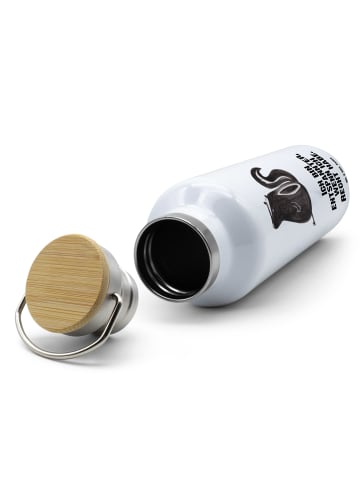 Mr. & Mrs. Panda Trinkflasche Stinktier Sitzen mit Spruch in Weiß