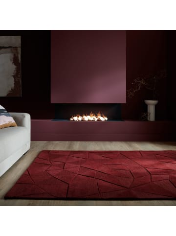 KADIMA DESIGN Wollteppich 3D-Geometrie Hoch-Tief-Struktur Shard Teppich Wolle in Rot