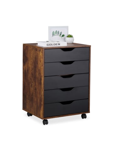 relaxdays Rollcontainer in Braun/ Schwarz - (B)48 x (H)66,5 x (T)39,5 cm