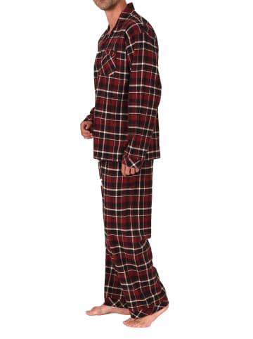 NORMANN Lange Flanell Schlafanzug Pyjama kariert - 88137 in rot