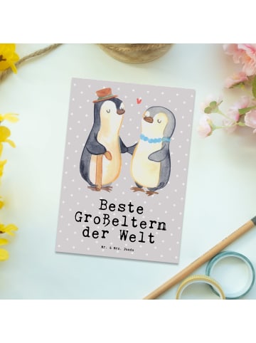 Mr. & Mrs. Panda Postkarte Pinguin Beste Großeltern der Welt mit... in Grau Pastell