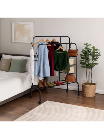 relaxdays Kleiderständer auf Rollen in schwarz - (B)110 x (H)154 x (T)55 cm