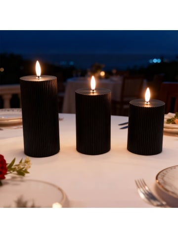 relaxdays 3 x LED Kerzen in Schwarz