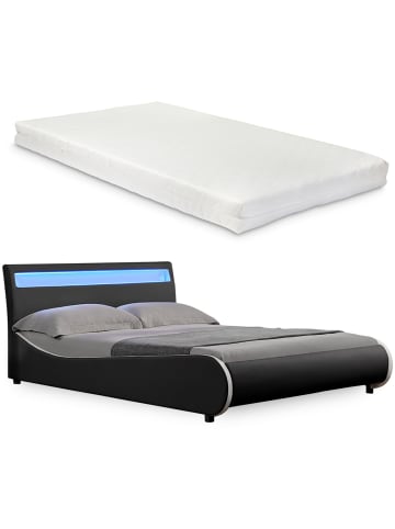 Corium LED Bett Valencia mit Matratze in Schwarz (B)140cm