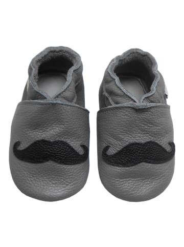 Yalion Leder-Krabbelschuhe "Schnurrbart" in Grau