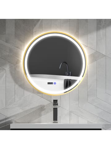 HOMCOM Badezimmerspiegel-Ø60 x 3,5T cm-Gold