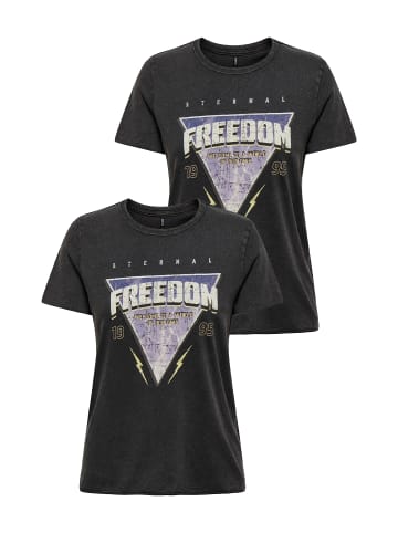 ONLY 2er-SET Print T-Shirt Kurzarm Top mit Design Druck in Schwarz