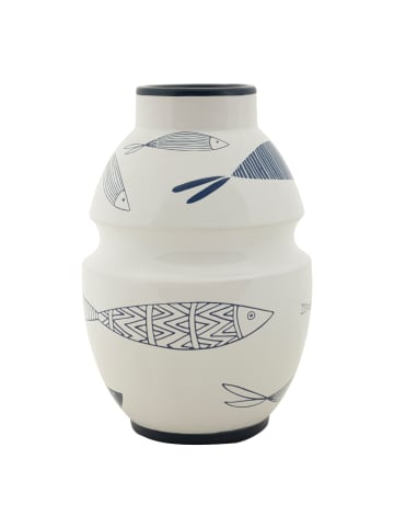Mauro Ferretti Weiße Keramikvase mit Fischmotiv, Ø 15 x 24 cm