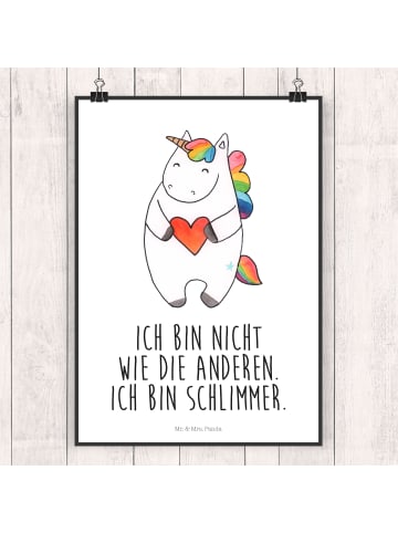 Mr. & Mrs. Panda Poster Einhorn Herz mit Spruch in Weiß