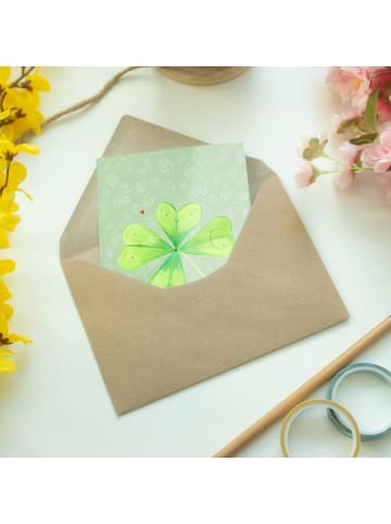 Mr. & Mrs. Panda Beileidskarte Blume Kleeblatt ohne Spruch in Blattgrün