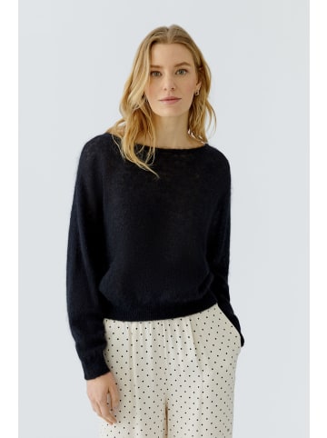 Oui Lässig geschnittener Strickpullover mit U-Boot-Ausschnitt in Black