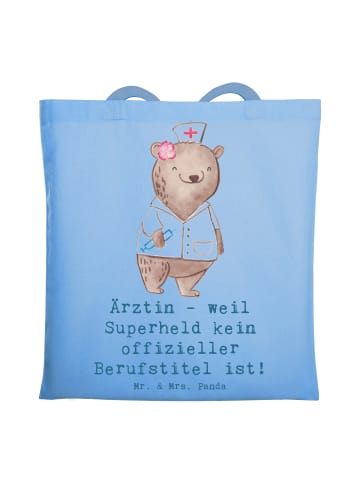 Mr. & Mrs. Panda Tragetasche Ärztin Superheld mit Spruch in Sky Blue