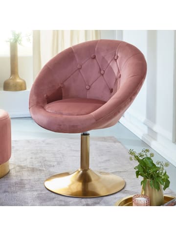 KADIMA DESIGN Drehsessel | Samt, 360° Drehfunktion, 67x80-100x62cm in Rosa