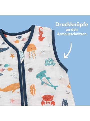 Schlummersack Musselin Schlafsack mit Füßen, 0.5 TOG in Hellblau