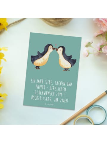 Mr. & Mrs. Panda Postkarte 1. Hochzeitstag Papierhochzeit mit Sp... in Meeresbrise