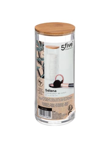 5five Simply Smart Wattepadspender SELENA, Bambus-Deckel in Transparent, Ø 7,5 cm