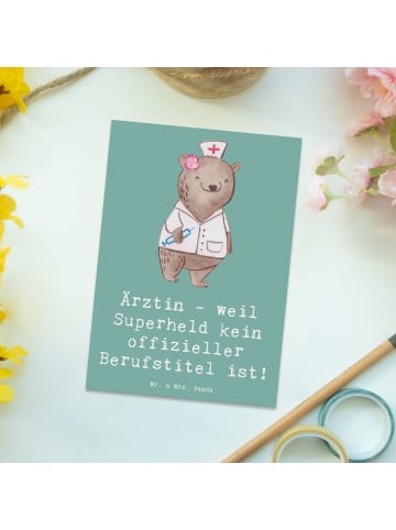 Mr. & Mrs. Panda Einzelkarte Ärztin Superheld mit Spruch in Meeresbrise