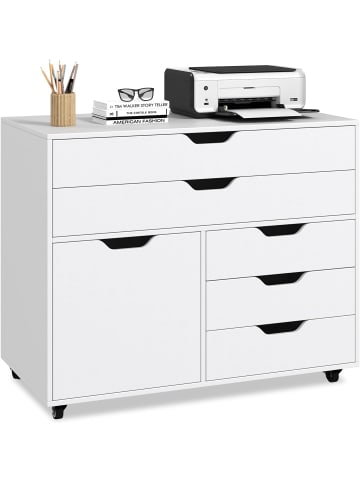 COSTWAY Rollcontainer mit 5 Schubladen 77,5 x 40 x 64 cm in Weiß