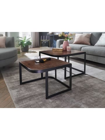 KADIMA DESIGN Couchtisch 2er Set Mango Massivholz/Metall Sofatisch Dunkel in Dunkelbraun