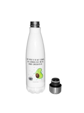 Mr. & Mrs. Panda Thermo Trinkflasche Avocado Tanzen mit Spruch in Weiß
