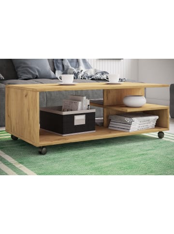 VCM  Holz Sofatisch Couchtisch Rollen rollbar Stango XL in Honig-Eiche