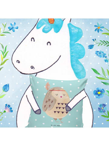 Mr. & Mrs. Panda Polsterkissen Eule Federschmuck ohne Spruch in Türkis Pastell