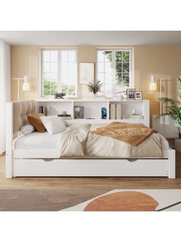 ABRIHOME 90x200cm Einzelbett Tagesbett ausziehbar mit LED