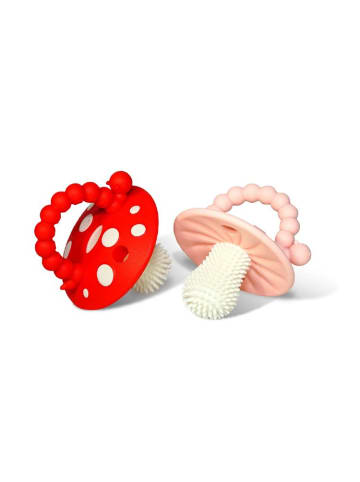 RaZbaby Beißringe 2er logopädisch Pilze für Babys 100% Silikon 3M+ in Rosa