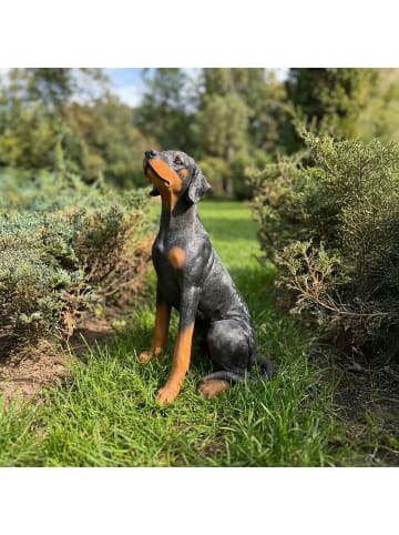 relaxdays Hund-Gartenfigur "Dobermann" in Braun/ Schwarz - (B)39 x (H)83 x (T)52 cm