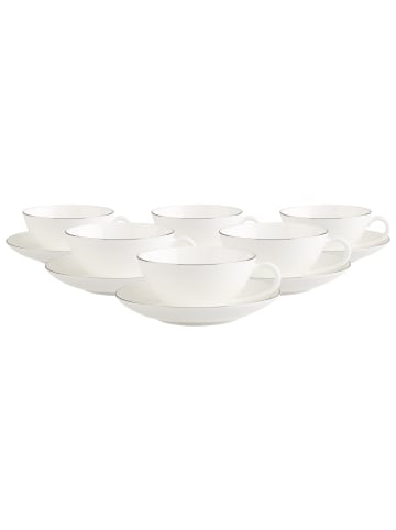 Villeroy & Boch 6er Set Teetassen mit Untertassen Anmut Platinum No.1 140 ml weiß in weiß
