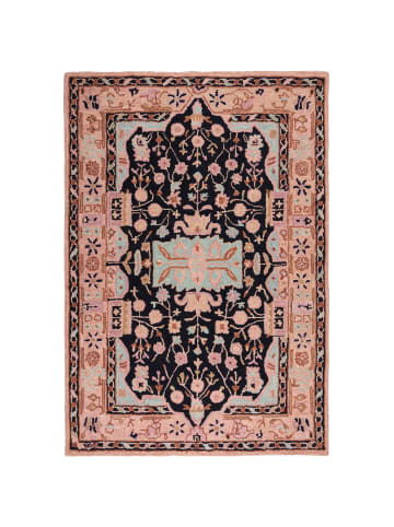 KADIMA DESIGN Wollteppich Orient Traditionelles Blumenmuster, Wohnzimmer in Rosa-Schwarz