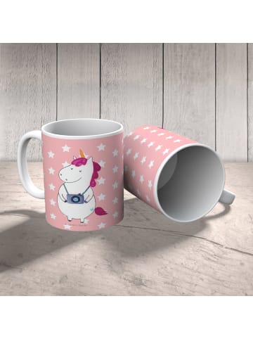 Mr. & Mrs. Panda Plastikbecher Einhorn Fotograf ohne Spruch in Rot Pastell