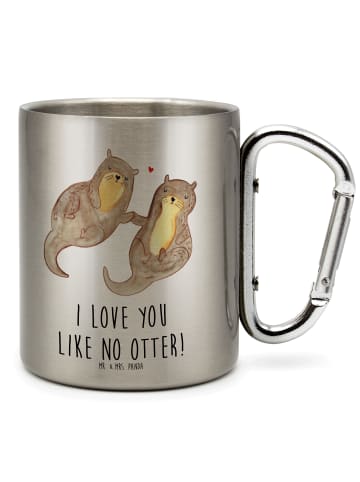 Mr. & Mrs. Panda Tasse Otter Hände halten mit Spruch in Silber