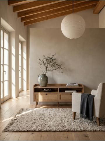 KADIMA DESIGN Lowboard 120x56x39 cm TV-Kommode mit Eiche-Dekor & Rattan, Design