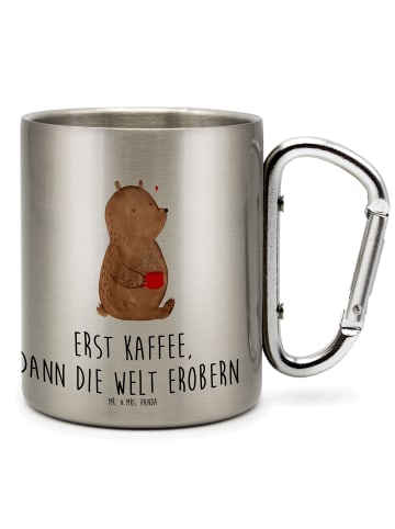 Mr. & Mrs. Panda Karabiner Becher Bär Kaffee mit Spruch in Silber