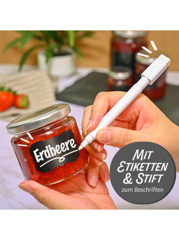 Praknu 25 Marmeladengläser Klein 125ml - Mit Etiketten & Stift - Luftdicht -