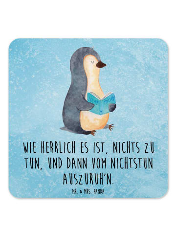 Mr. & Mrs. Panda Bierdeckel Pinguin Buch mit Spruch in Eisblau