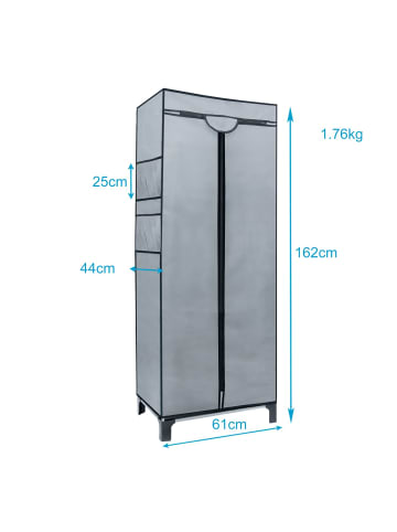 Intirilife Faltschrank Stoffschrank Kleiderschrank mit Kleiderstange in Grau