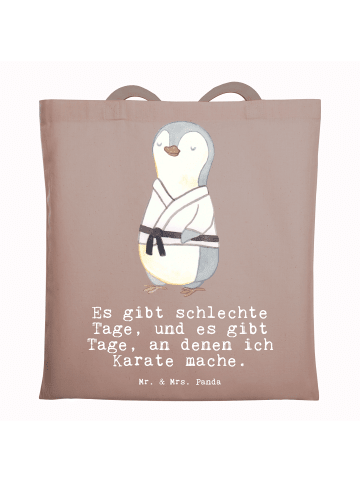 Mr. & Mrs. Panda Tasche Pinguin Karate mit Spruch in Braun Pastell