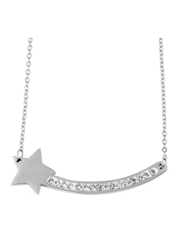 Adeliás Damen Halskette – Ankerkette aus Edelstahl mit Zirkonia 45 cm in silber