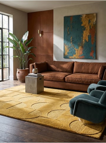 KADIMA DESIGN Wollteppich Kurzflor DEBEN Geometrisch Naturfaser Wohnzimmer in Senfgelb