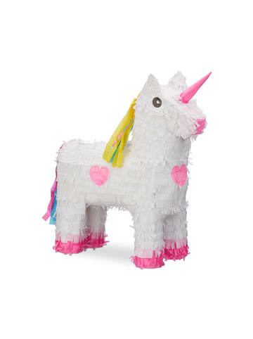 relaxdays 4x Pinata "Einhorn" in Weiß-Rosa - (B)43 x (H)47 x (T)13 cm