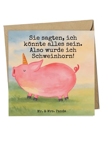 Mr. & Mrs. Panda Einladungskarte Einhorn Schwein Design mit Spruch in Weiß