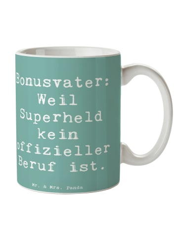 Mr. & Mrs. Panda Tasse Spruch Bonusvater Superheld mit Spruch in Meeresbrise